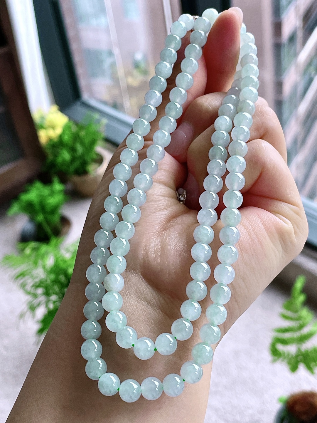 冰晴水珠链圆珠珠子珠链，缅甸，性比高，6.8mm，34cm，57.5克