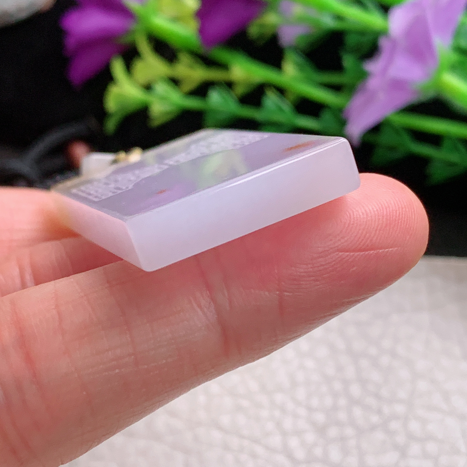 yl实拍49.3*23.5*5.5缅甸翡翠淡粉紫平安无事牌吊坠 雕花复古祥云平安玉坠