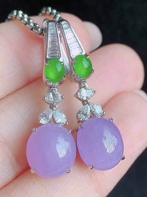 ️天然翡翠 冰种起刚蛋面耳坠，无裂，18k金镶嵌，重金，9.8/9.2/4，29.5/9.2/6.