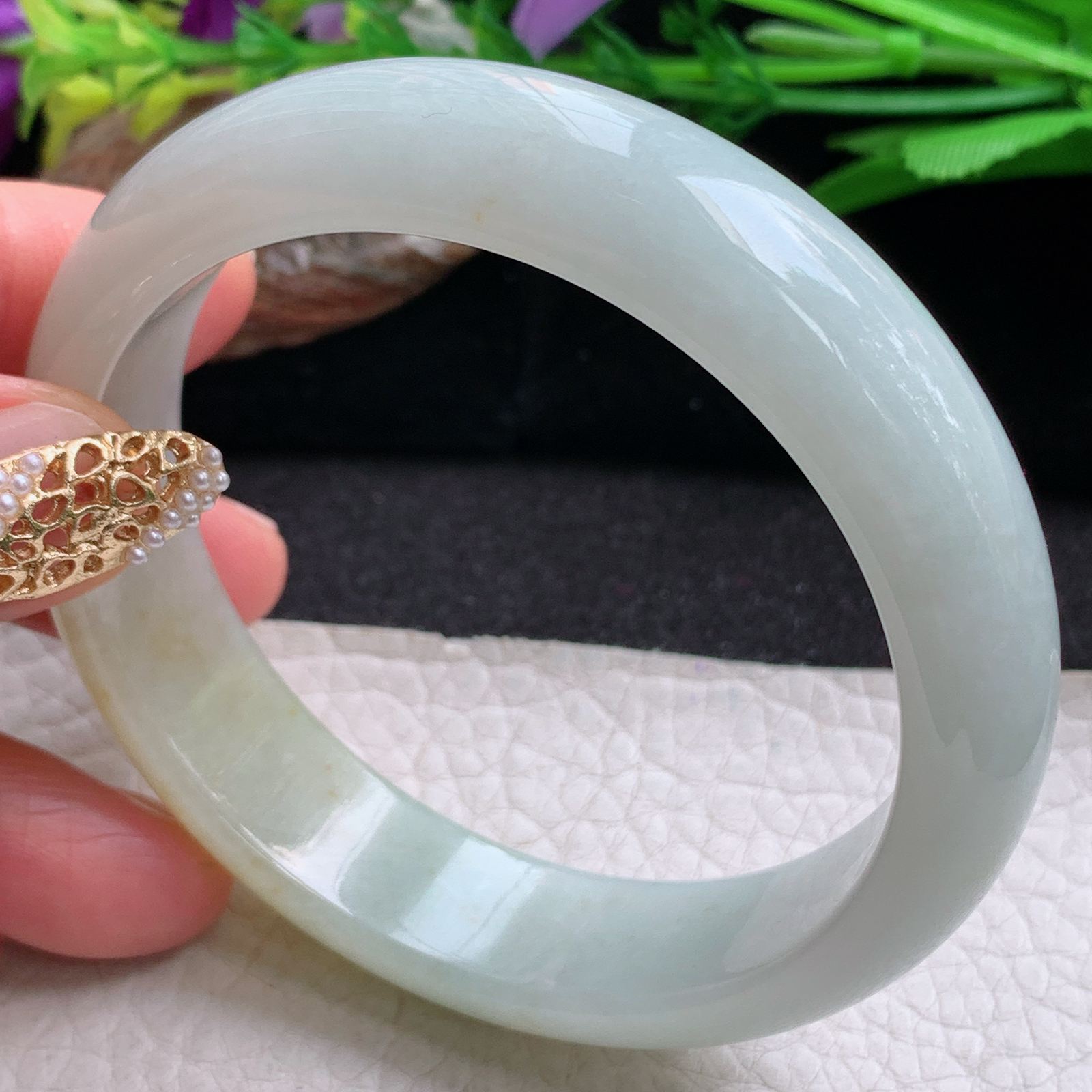 nr实拍59*14.8*8招财镯 天然缅甸翡翠a货手镯飘黄翡水润正圈玉镯子