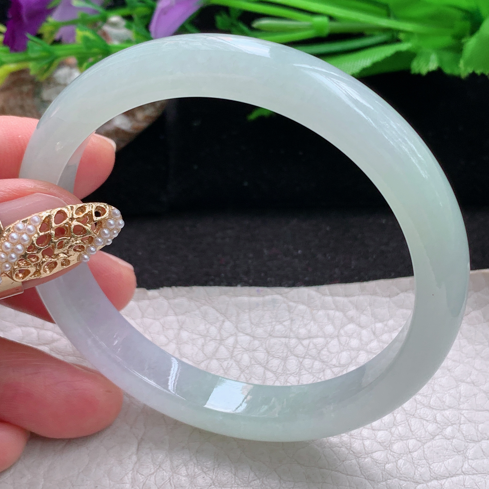 nr实拍58*9.8*7.3平安镯 天然缅甸翡翠a货手镯冰胶清新秀气正圈玉镯子