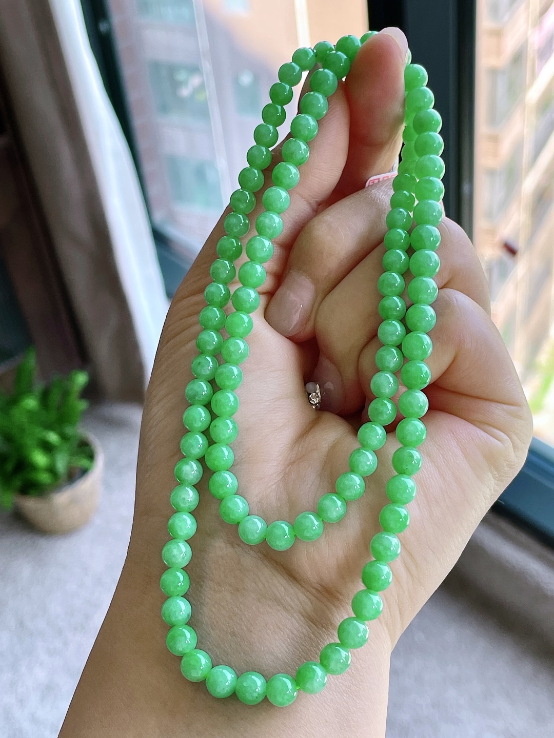 冰阳绿珠链圆珠珠子珠链，性比高，5.8mm，29cm，35.2克