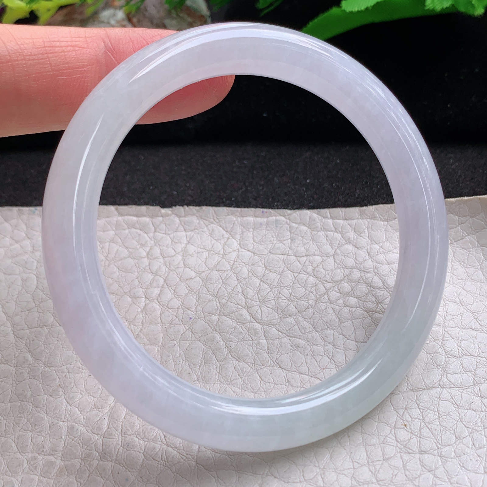 nr实拍54.5*8*8.3叮当镯 天然缅甸翡翠a货手镯冰紫圆条美人镯