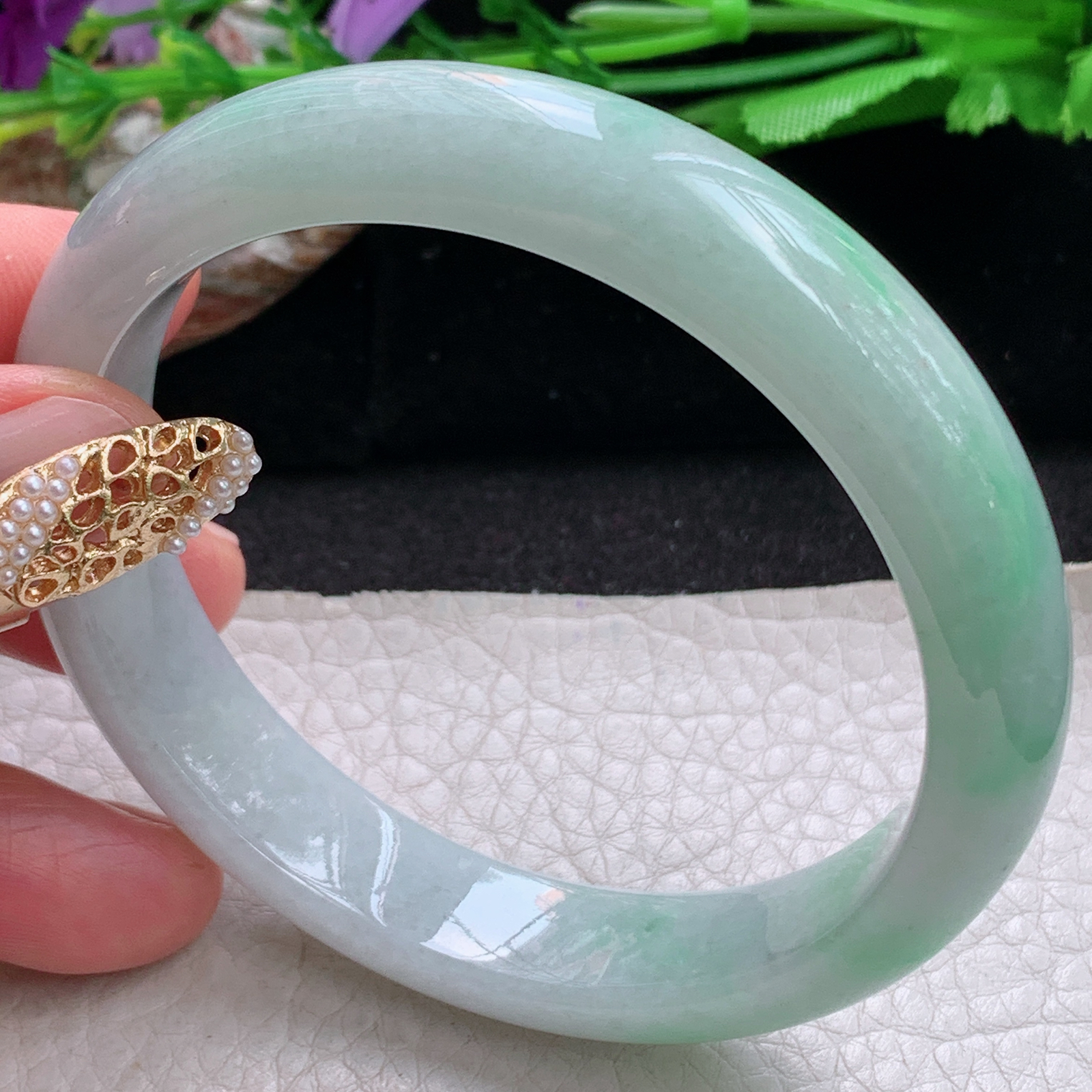 nr大圈口60*12.8*7.8平安镯 天然缅甸翡翠a货手镯飘绿水润正圈玉镯子