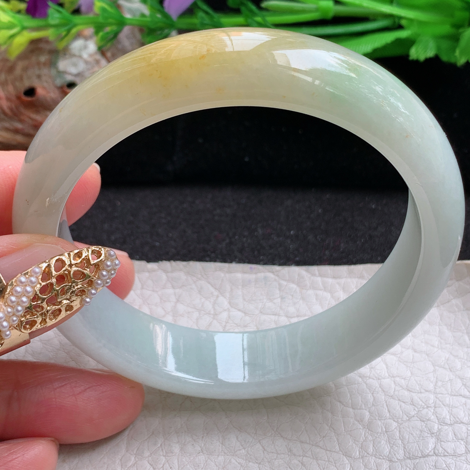 nr实拍59*14.8*8招财镯 天然缅甸翡翠a货手镯飘黄翡水润正圈玉镯子