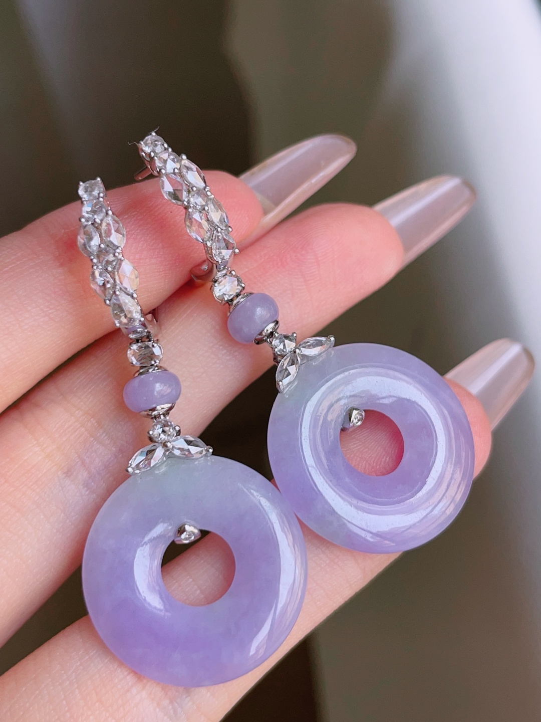 ️ 冰种甜甜圈耳坠，色泽浓郁，种老水润，18k金镶嵌 48.6/21.3/3.5