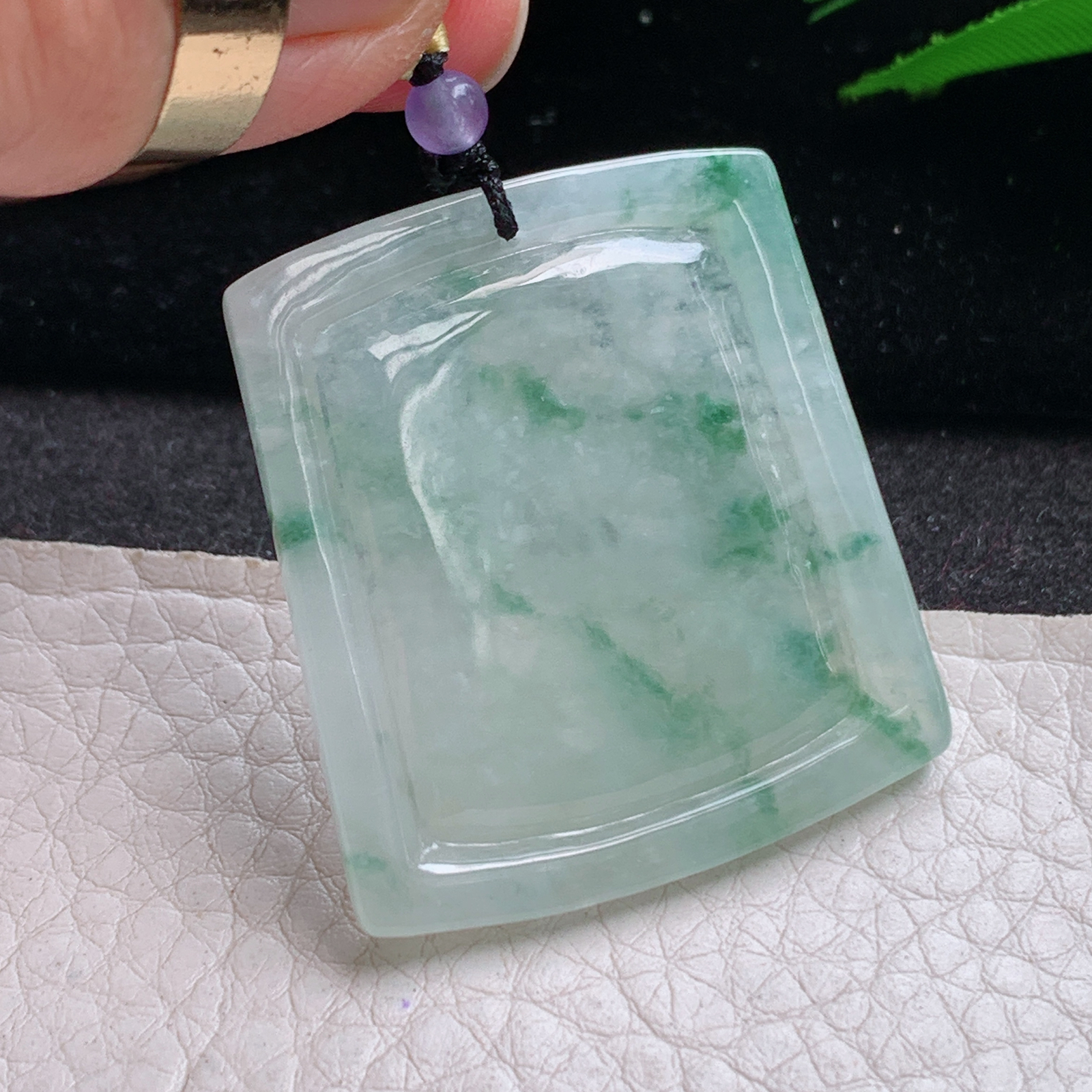 t实拍37.5*34*5.3缅甸翡翠A货精雕冰飘花不动冥王 生肖守护神玉吊坠 玉挂件