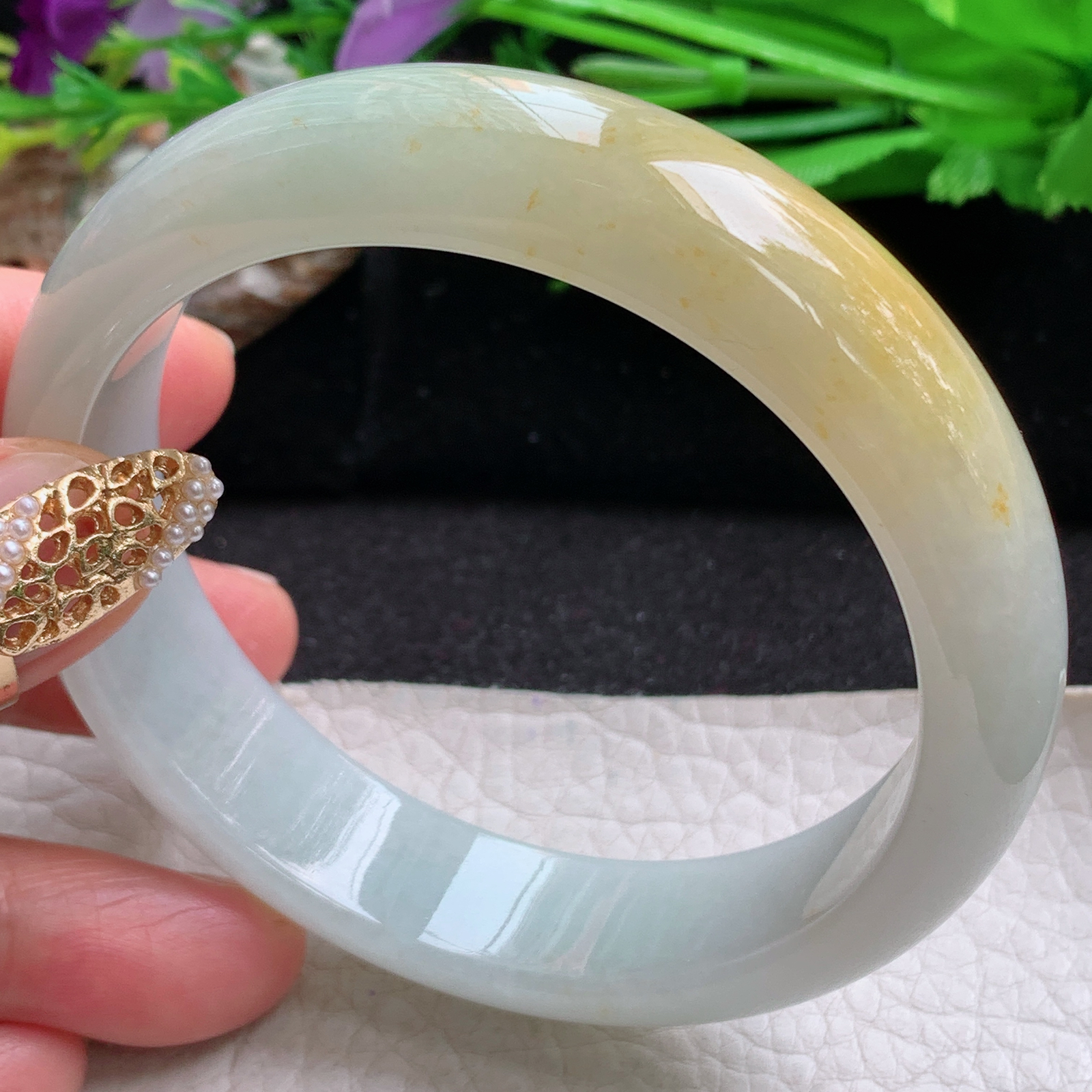 nr实拍59*14.8*8招财镯 天然缅甸翡翠a货手镯飘黄翡水润正圈玉镯子