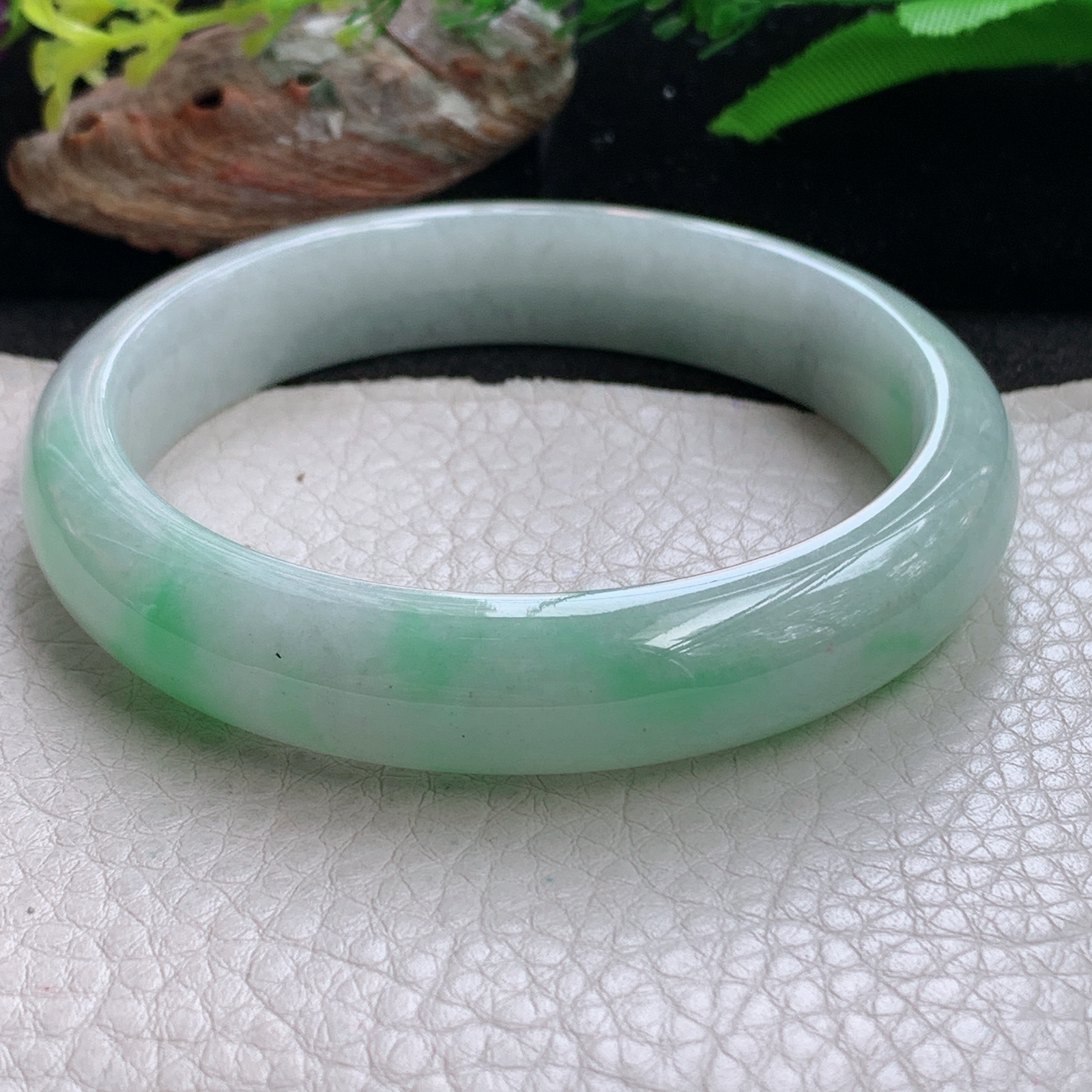 nr大圈口60*12.8*7.8平安镯 天然缅甸翡翠a货手镯飘绿水润正圈玉镯子