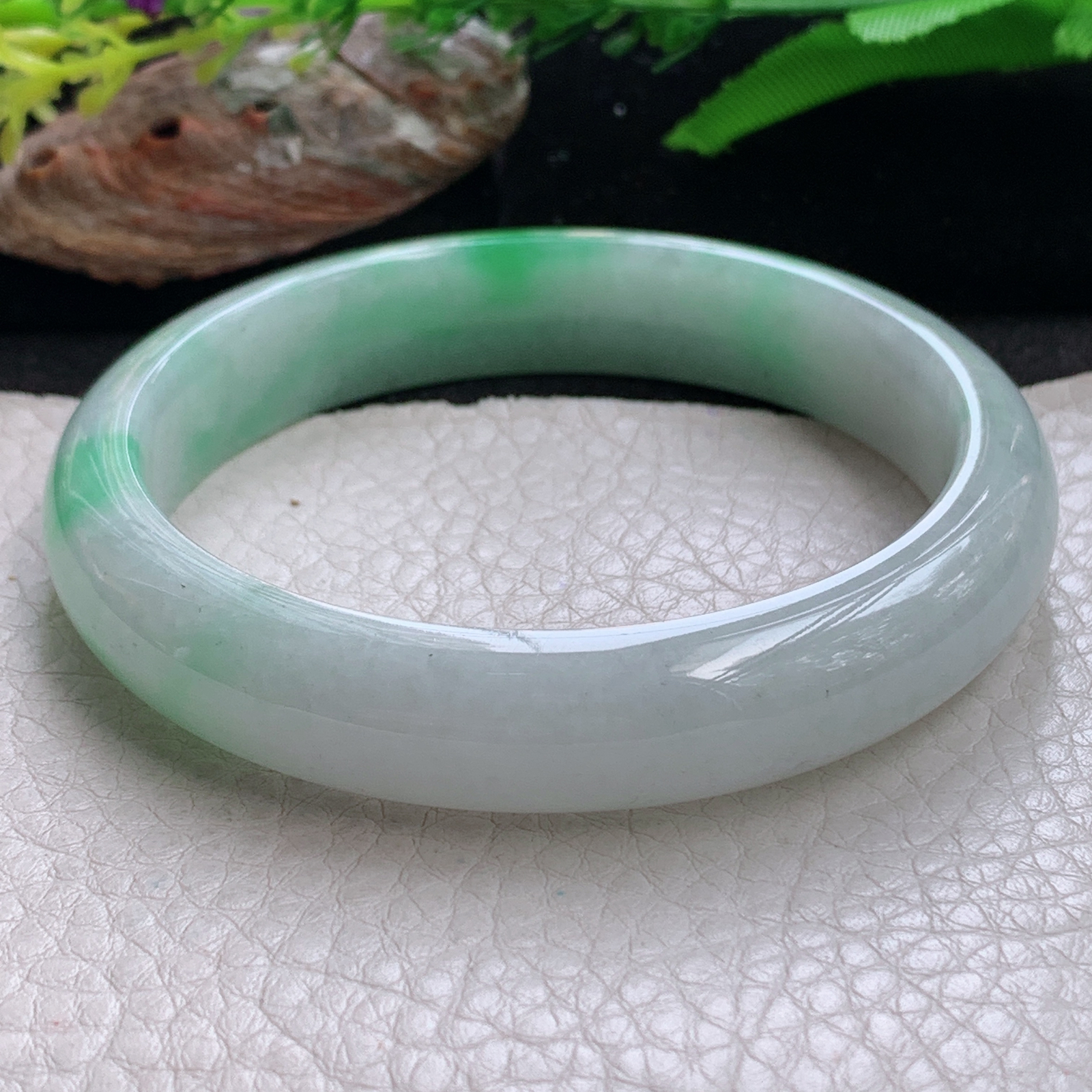 nr大圈口60*12.8*7.8平安镯 天然缅甸翡翠a货手镯飘绿水润正圈玉镯子