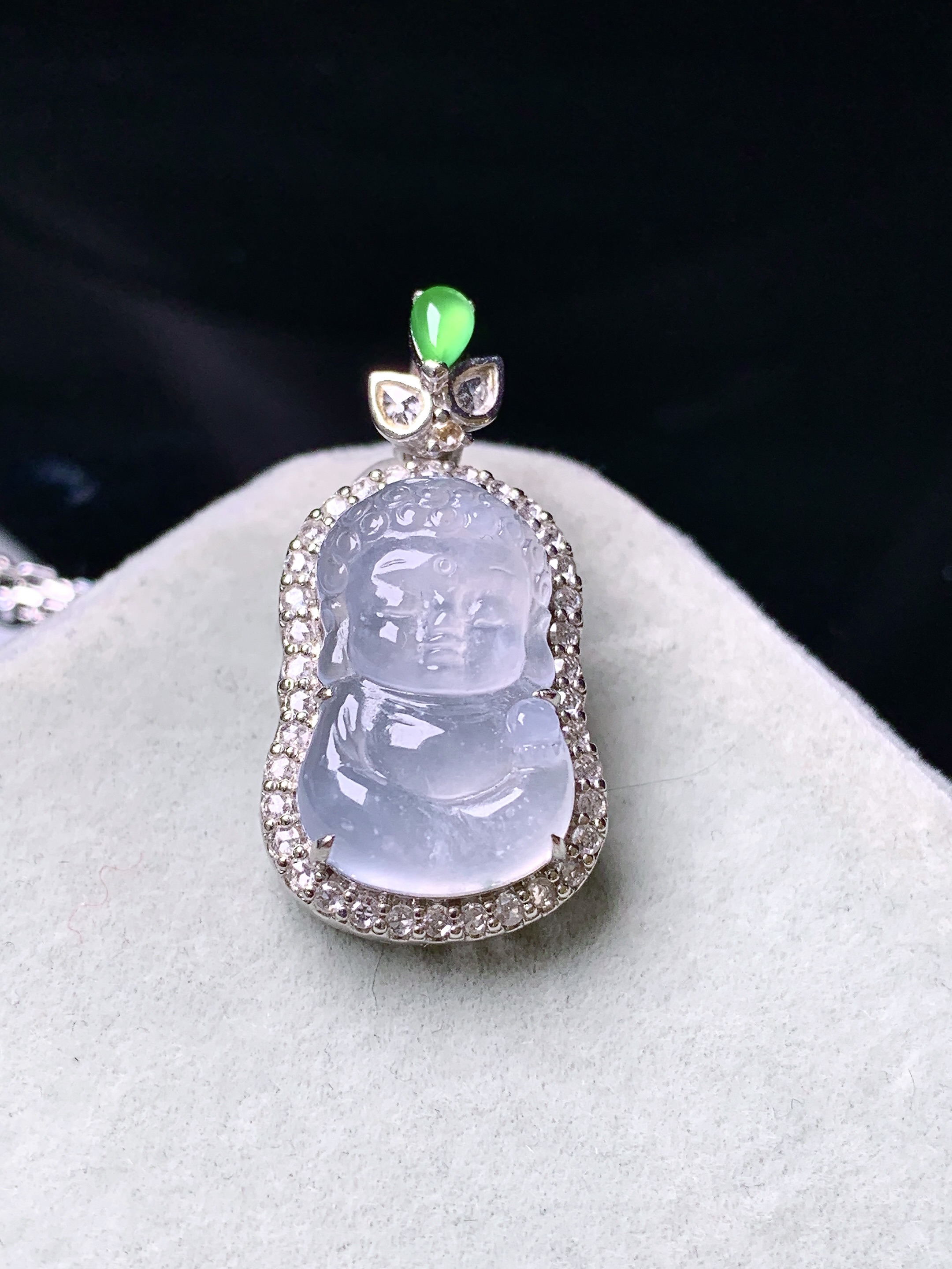 18k金钻镶嵌冰种宝宝佛搭配阳绿平安扣多用项链 玉质细腻 色泽艳丽清新 水润亮眼 整体尺寸27*14*7.5m5