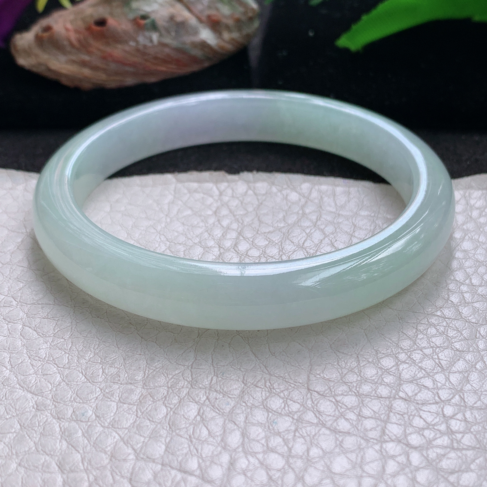 nr实拍58*9.8*7.3平安镯 天然缅甸翡翠a货手镯冰胶清新秀气正圈玉镯子