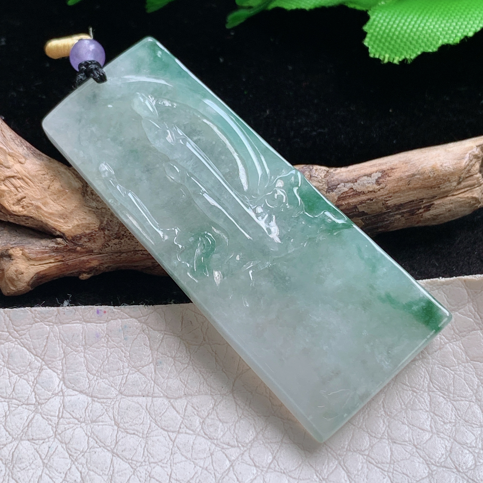 t实拍51*20.7*6.3缅甸翡翠A货精雕冰飘花无相佛祖玉吊坠 玉挂件