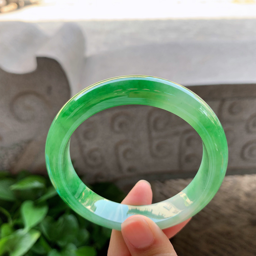 大圈口 58.7-12.8-8.7【芙蓉绿正圈手镯】正圈58 59可戴