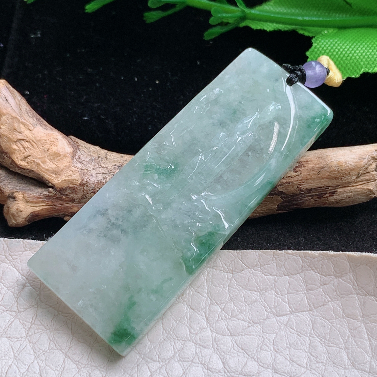 t实拍51*20.7*6.3缅甸翡翠A货精雕冰飘花无相佛祖玉吊坠 玉挂件