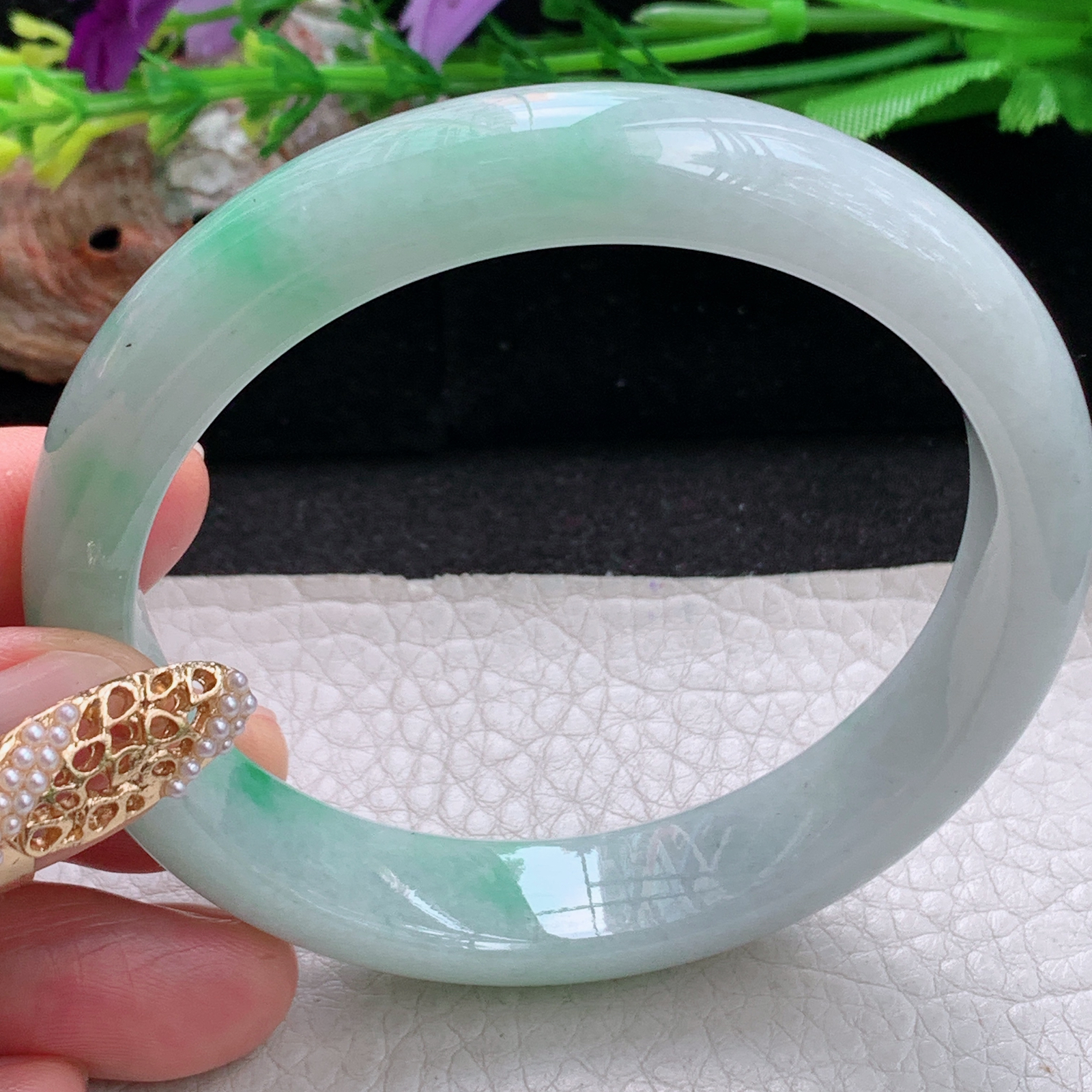 nr大圈口60*12.8*7.8平安镯 天然缅甸翡翠a货手镯飘绿水润正圈玉镯子