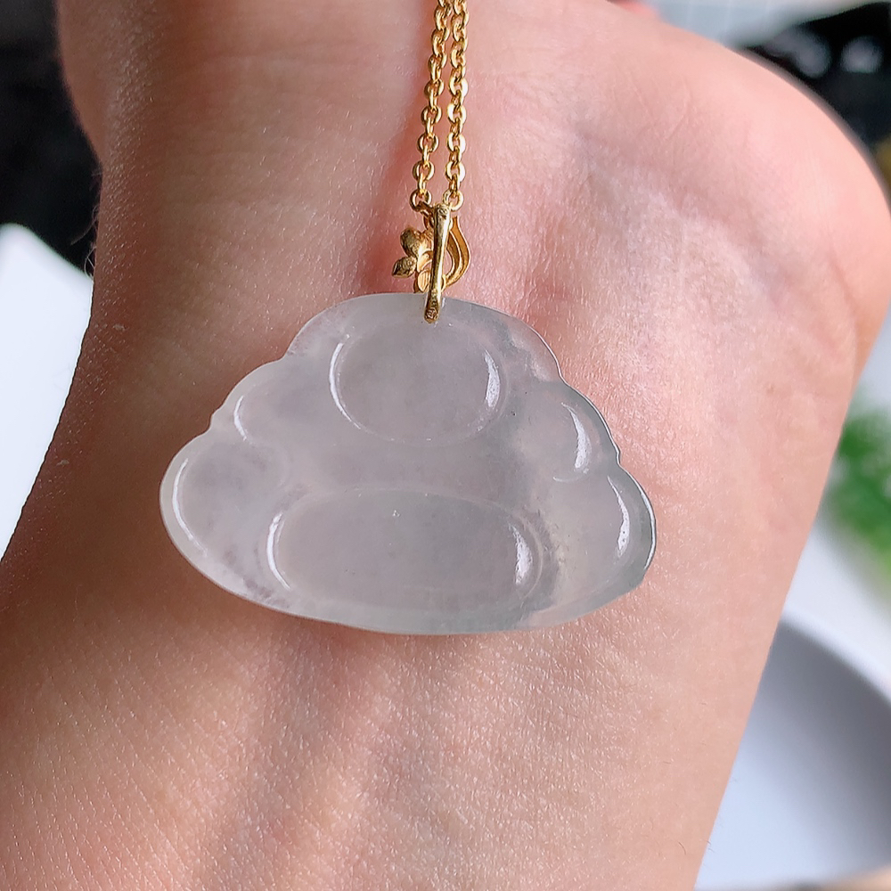 18k金扣冰润佛公翡翠吊坠，澄净美好的冰润福佛，水足丰盈，灵润、细腻，表情刻画入木三分，盈满欢喜， W357.22尺寸：20.3-29.5-5mm