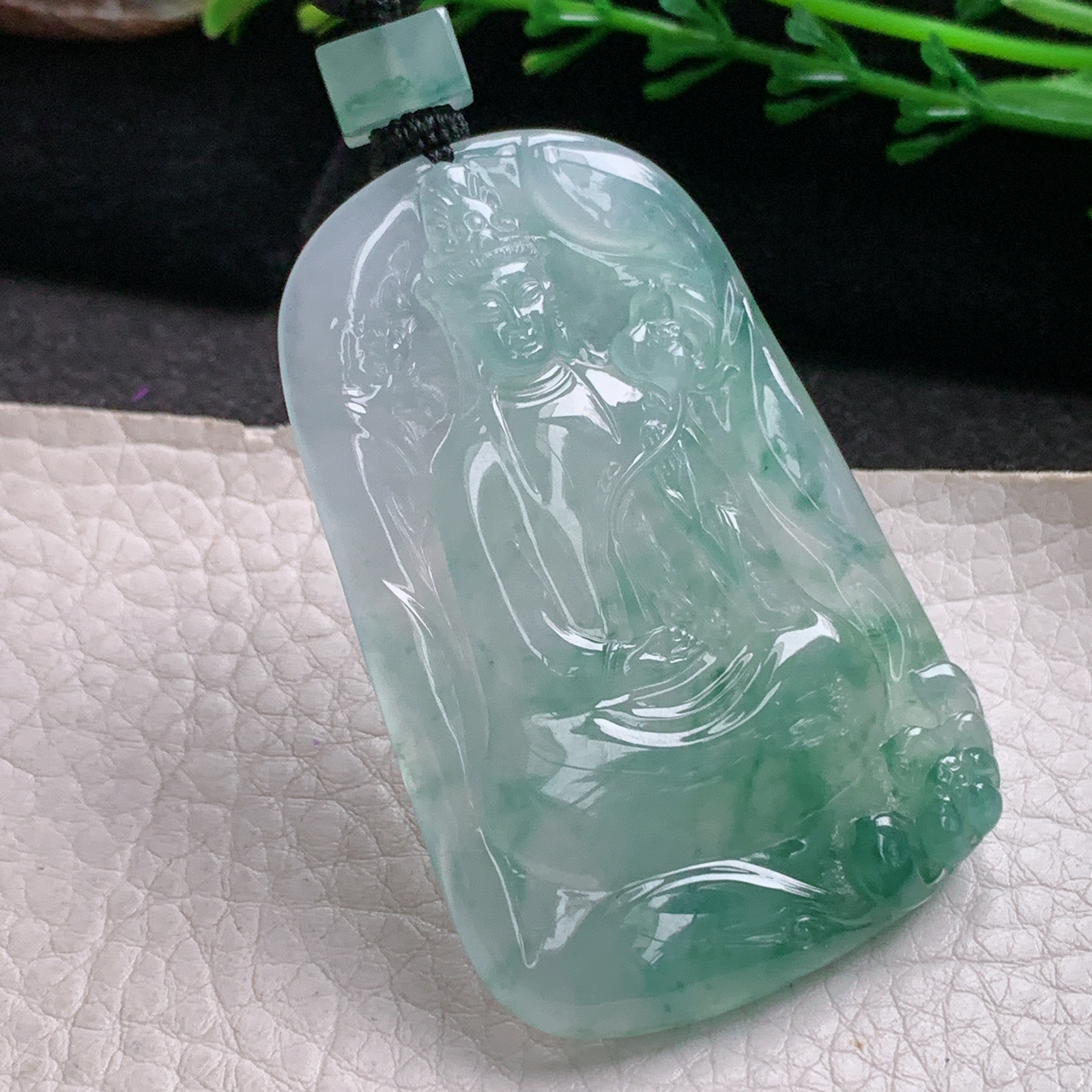 yl实拍60*39.8*5.6缅甸翡翠冰种大势至观音吊坠 厚装持莲观音菩萨守护神