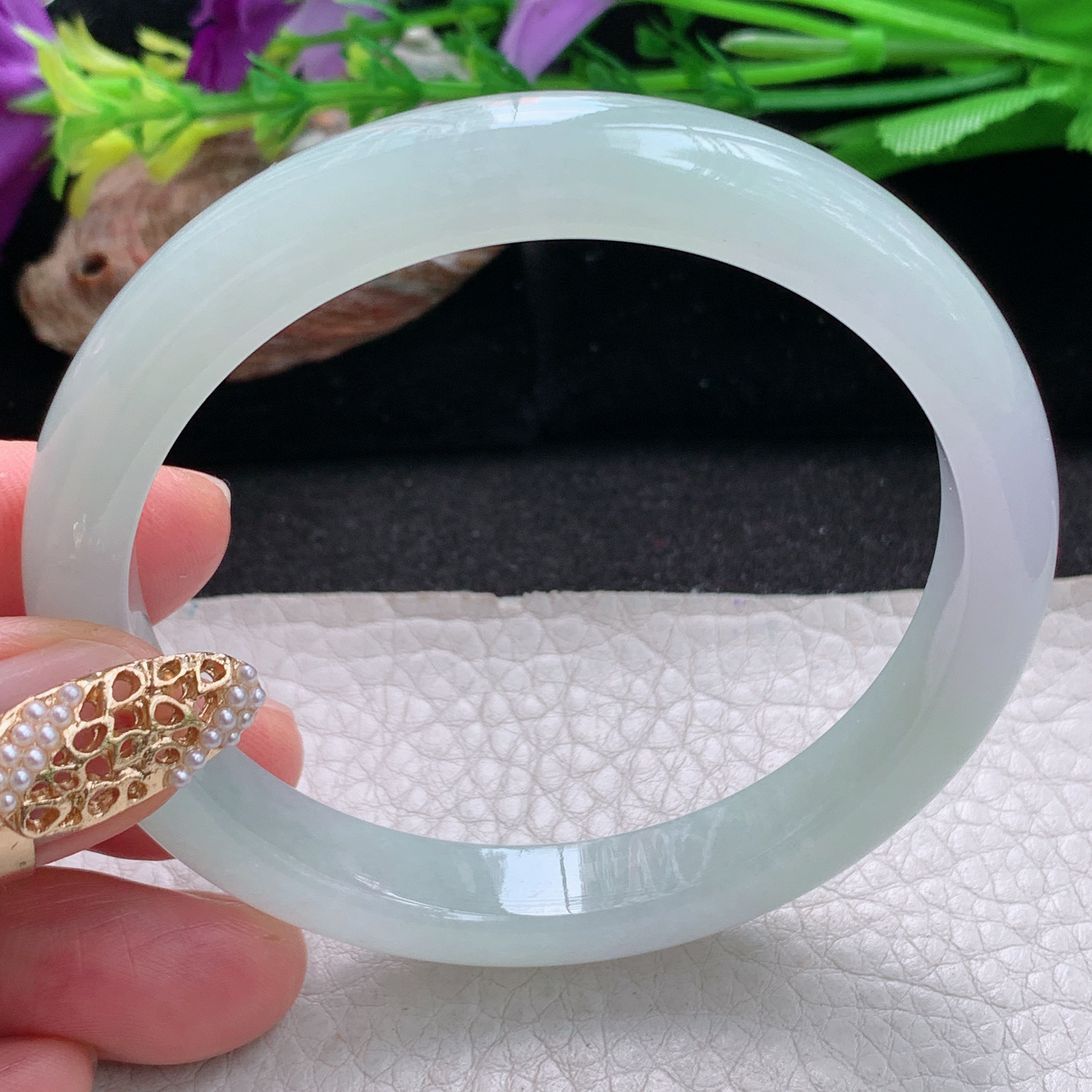 nr实拍58*9.8*7.3平安镯 天然缅甸翡翠a货手镯冰胶清新秀气正圈玉镯子