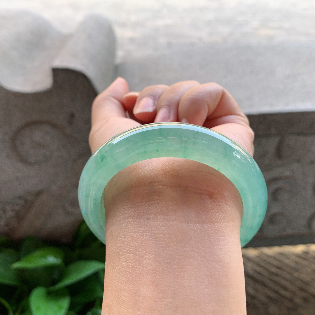 小圈口 53.4-11.8-9.4【冰种蓝绿正圈手镯】正圈53 54可戴