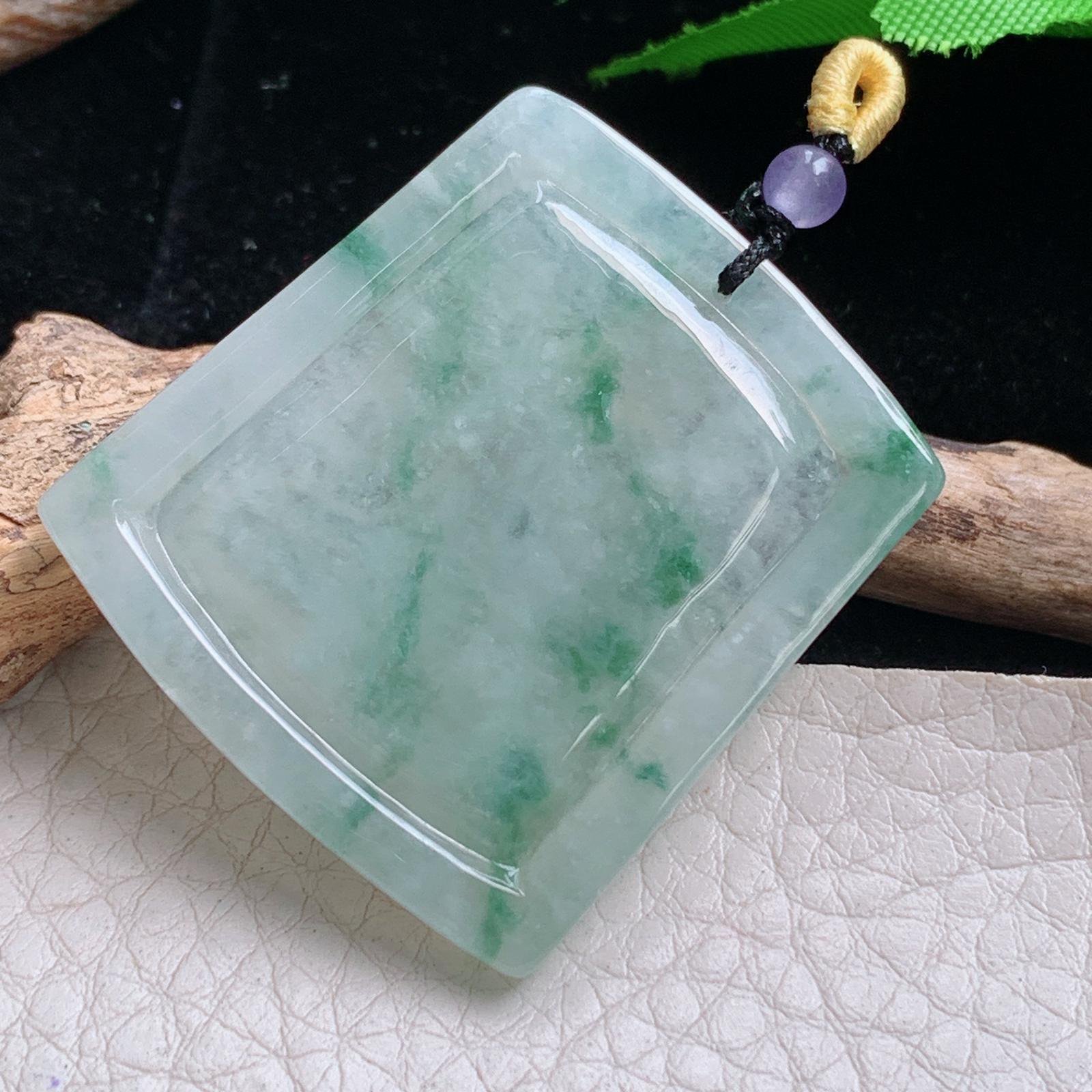 t实拍37.5*34*5.3缅甸翡翠A货精雕冰飘花不动冥王 生肖守护神玉吊坠 玉挂件