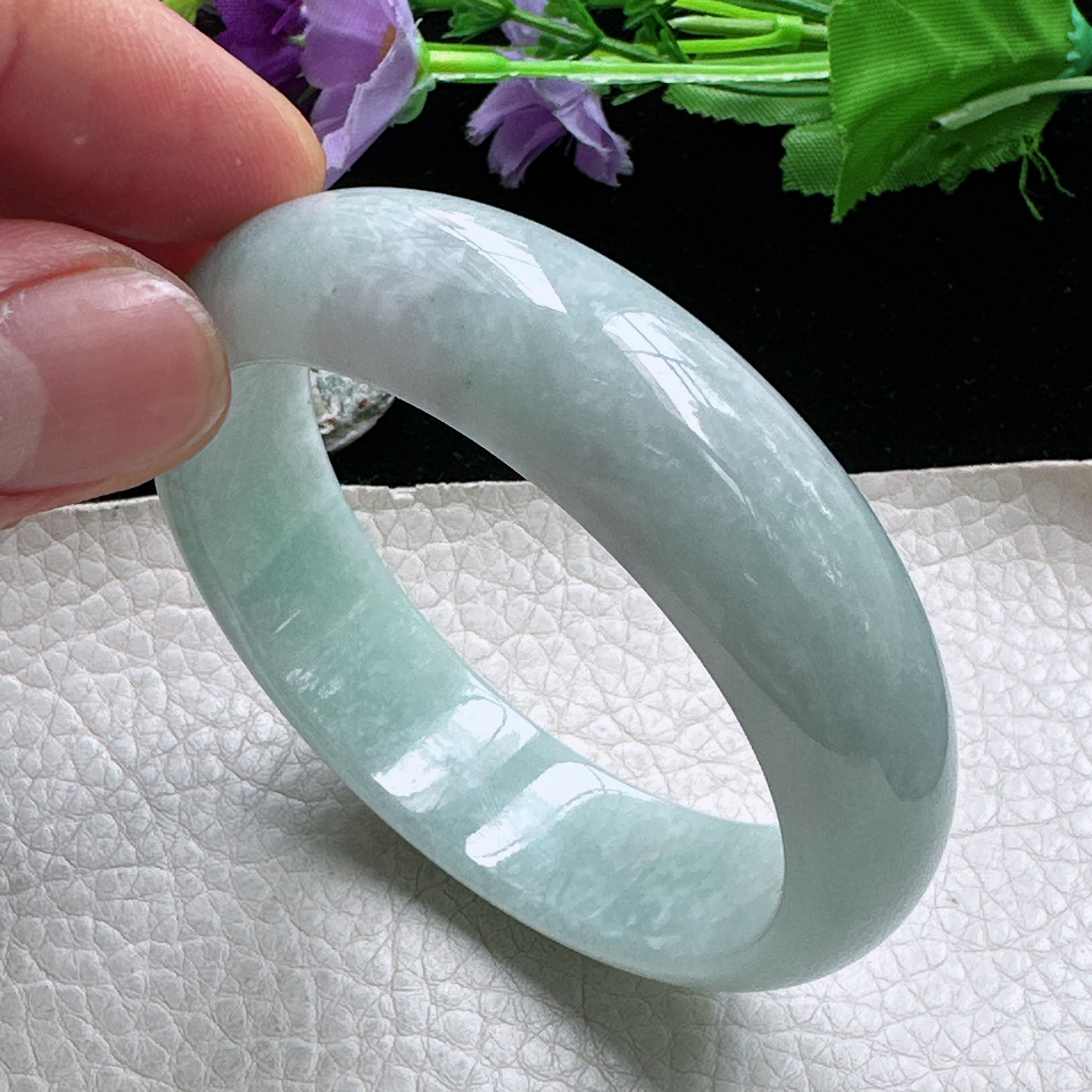 Ll自然光57圈口轮胎镯淡绿宽边厚装镯 正圈平安镯