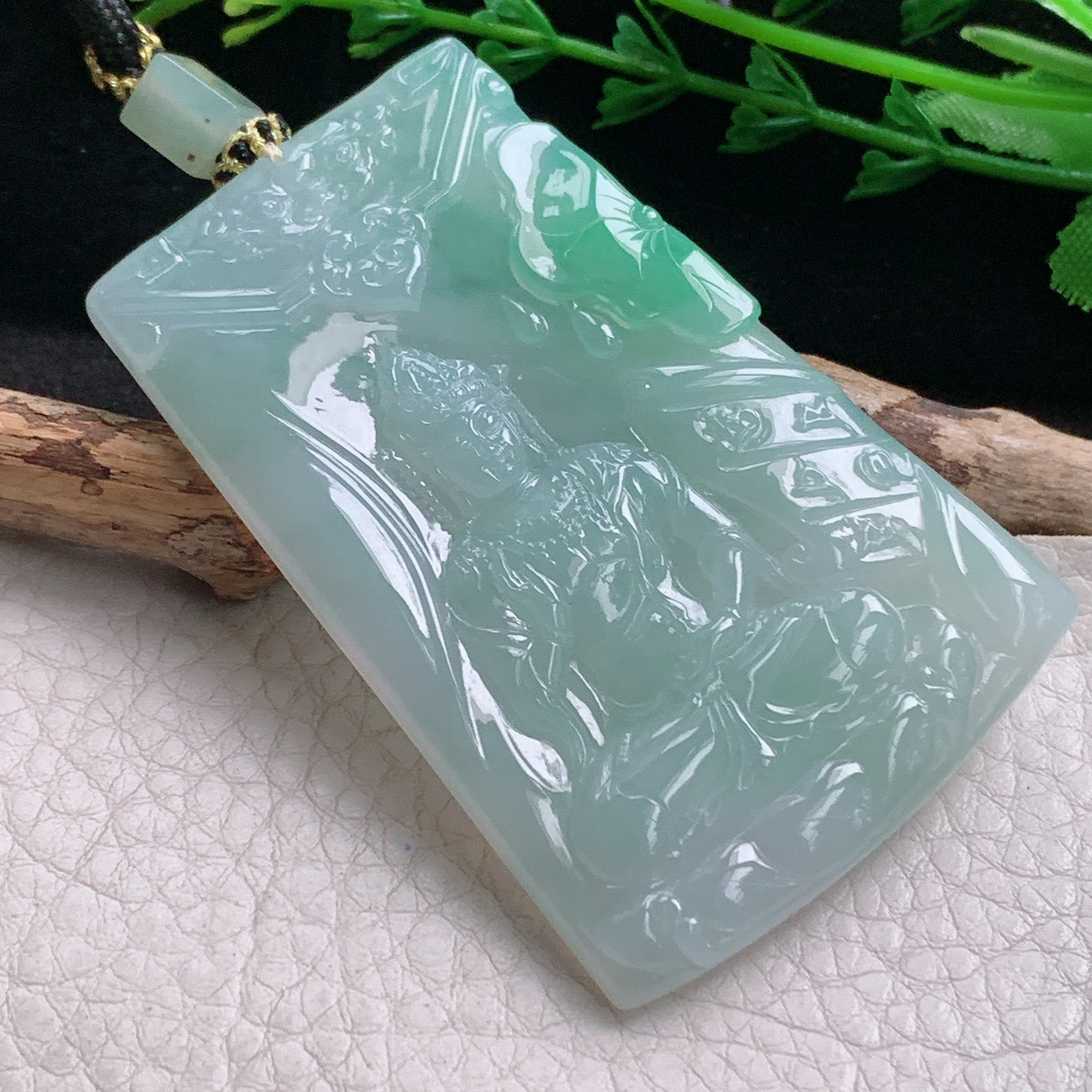 yl实拍65.8*44.8*5.6缅甸翡翠冰飘绿观音菩萨吊坠