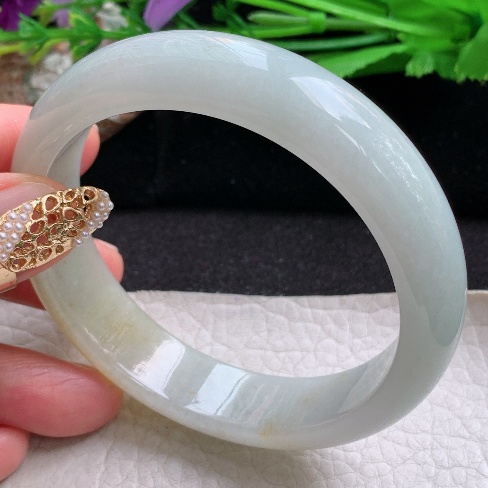 nr实拍59*14.8*8招财镯 天然缅甸翡翠a货手镯飘黄翡水润正圈玉镯子