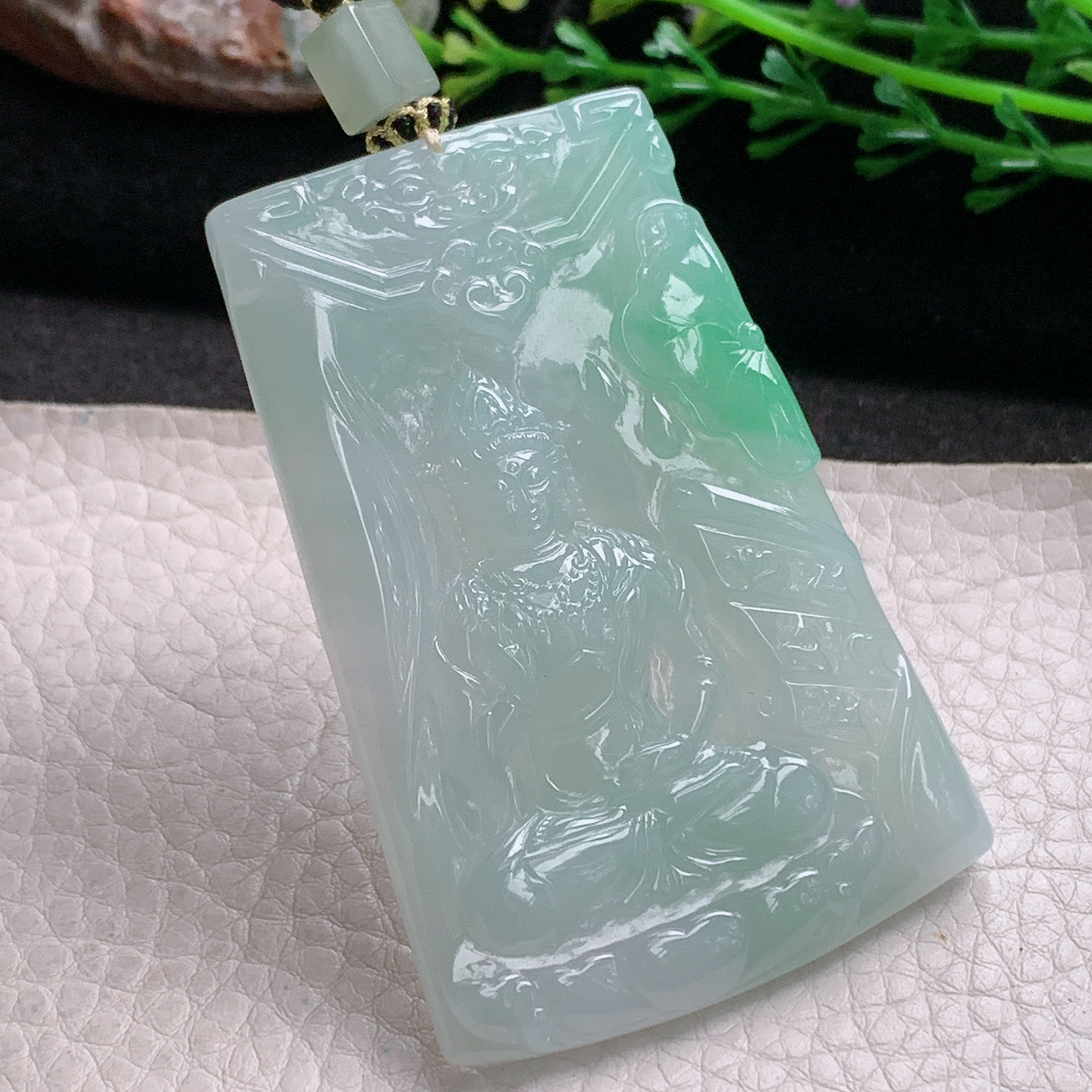 yl实拍65.8*44.8*5.6缅甸翡翠冰飘绿观音菩萨吊坠