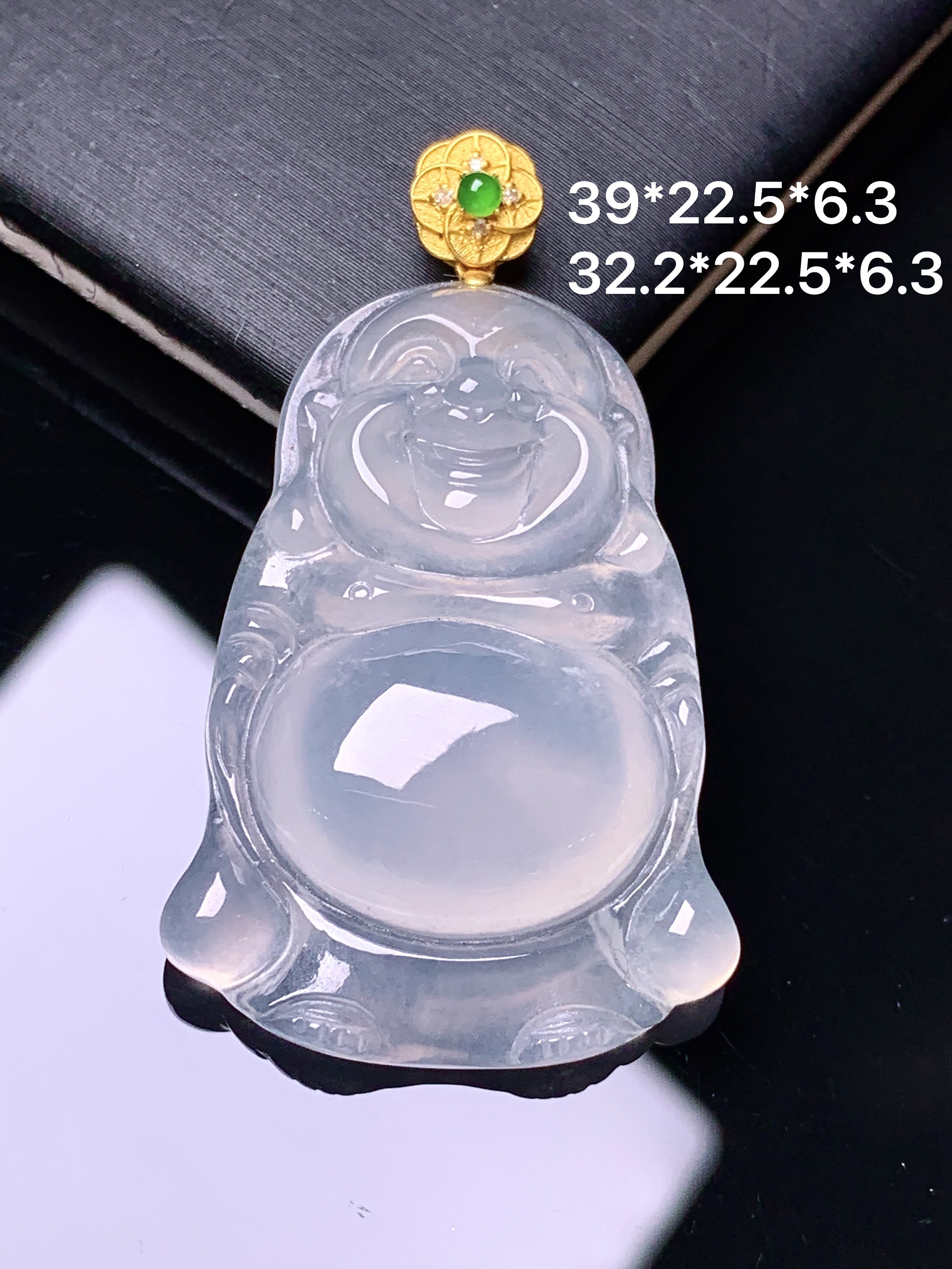 18k金镶嵌冰种佛公吊坠 玉质细腻 色泽艳丽清新 水润亮眼 整体尺寸39*22.5*6.3yz