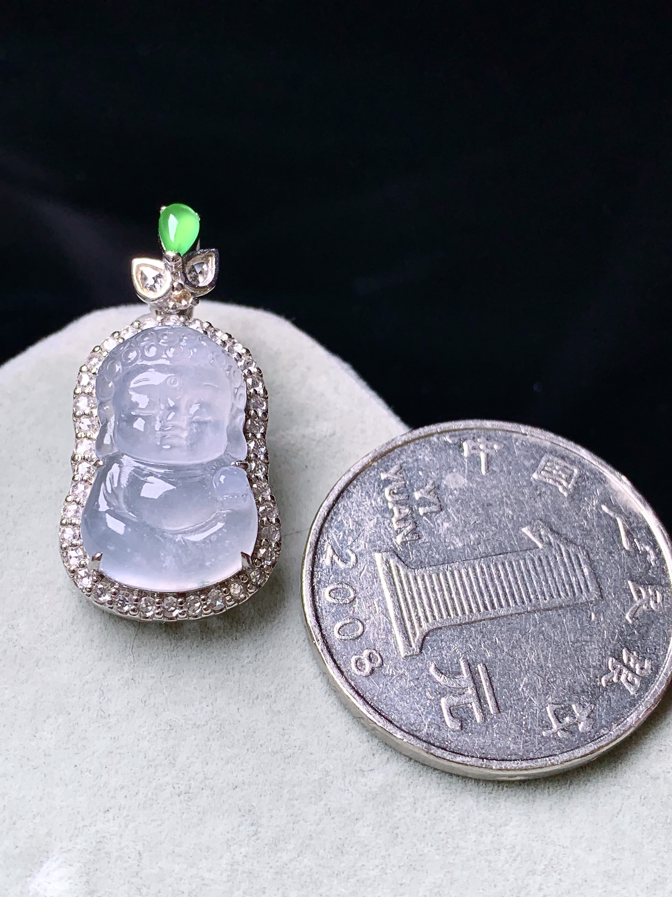 18k金钻镶嵌冰种宝宝佛搭配阳绿平安扣多用项链 玉质细腻 色泽艳丽清新 水润亮眼 整体尺寸27*14*7.5m5