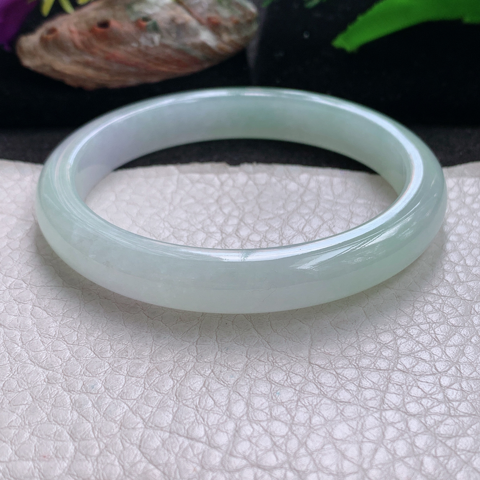 nr实拍58*9.8*7.3平安镯 天然缅甸翡翠a货手镯冰胶清新秀气正圈玉镯子