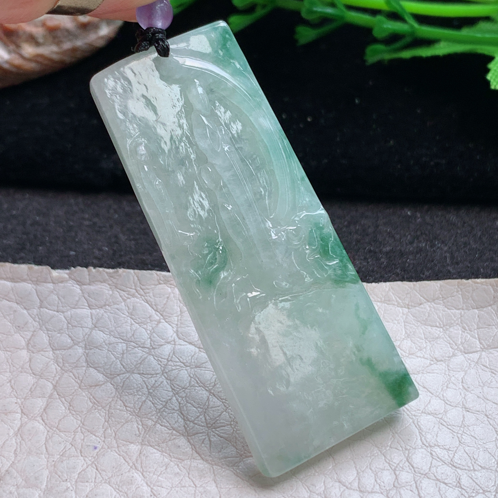 t实拍51*20.7*6.3缅甸翡翠A货精雕冰飘花无相佛祖玉吊坠 玉挂件