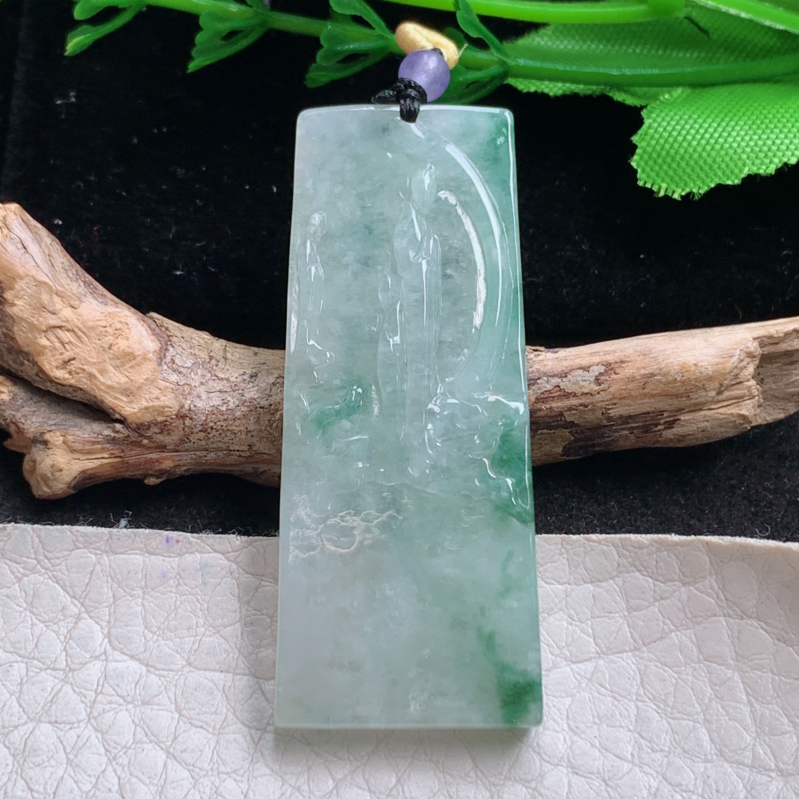 t实拍51*20.7*6.3缅甸翡翠A货精雕冰飘花无相佛祖玉吊坠 玉挂件