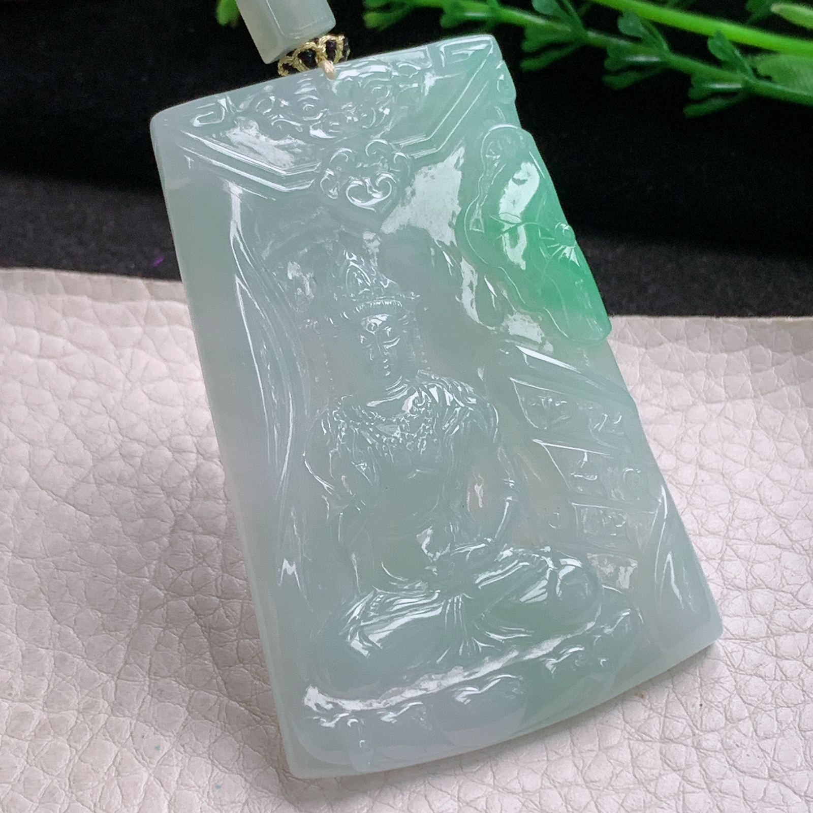 yl实拍65.8*44.8*5.6缅甸翡翠冰飘绿观音菩萨吊坠