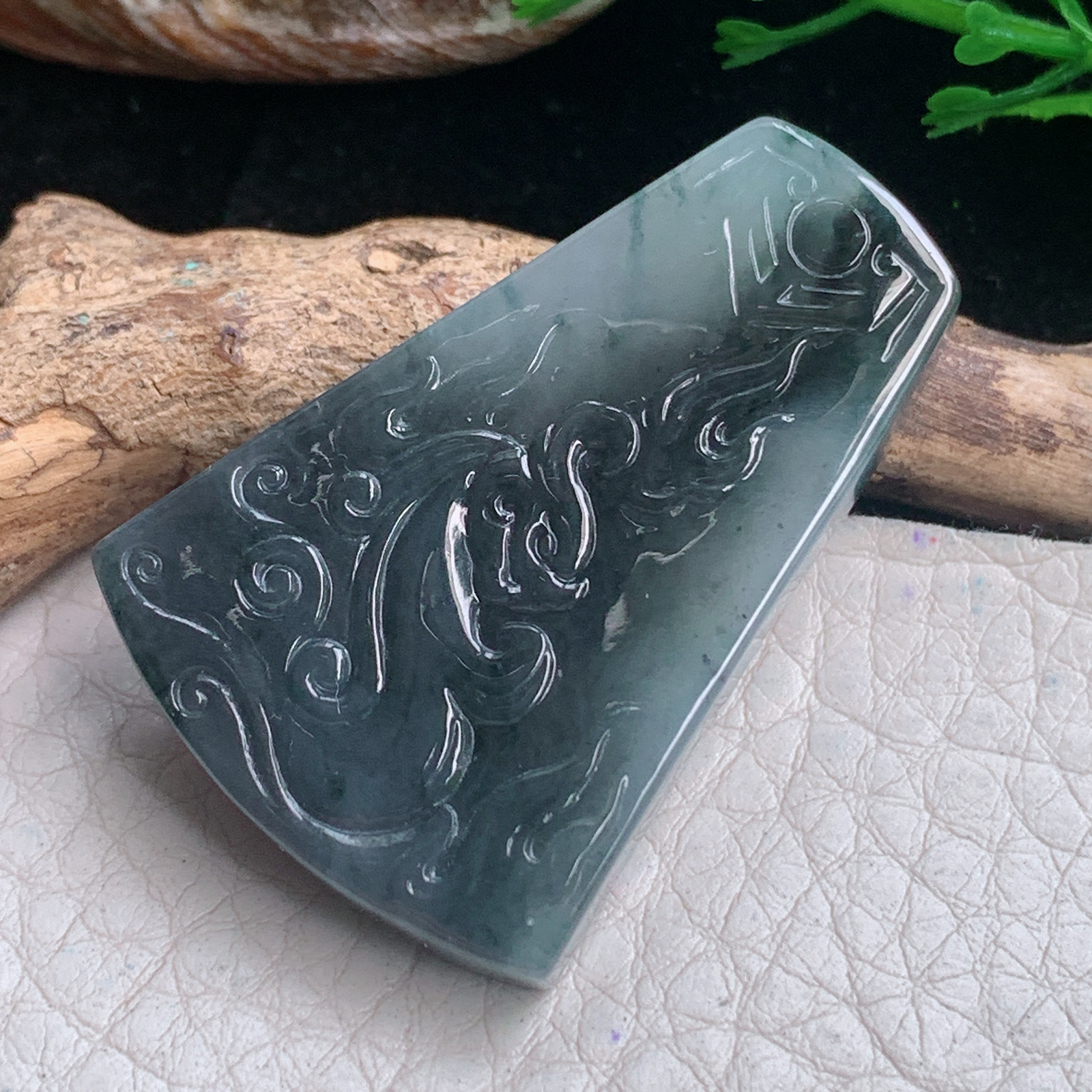 lz实拍41.3*28.8*5.8天然缅甸翡翠乌鸡种吉祥如意玉吊坠 玉挂件