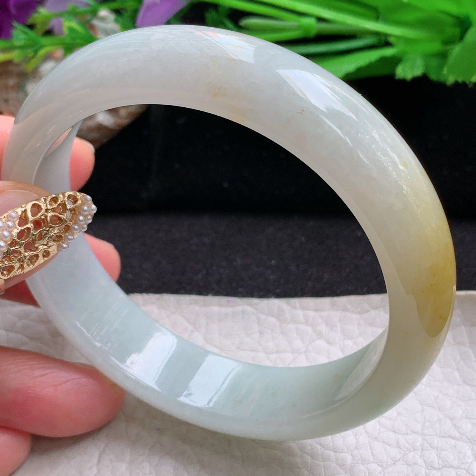 nr实拍59*14.8*8招财镯 天然缅甸翡翠a货手镯飘黄翡水润正圈玉镯子