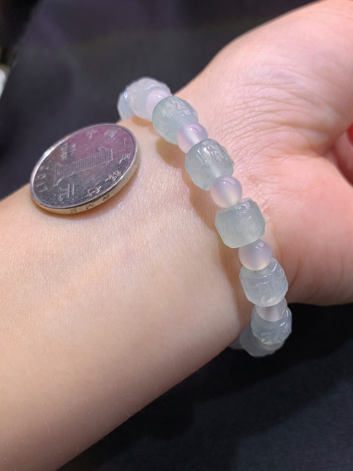 冰种路路通手串，手链，冰润细腻，种水足，Jm 尺寸7*8.5
