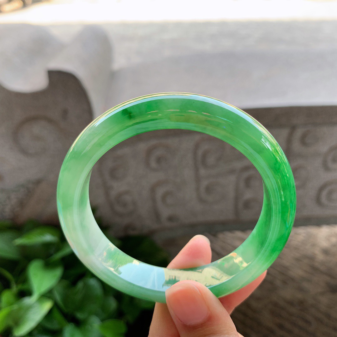 大圈口 58.7-12.8-8.7【芙蓉绿正圈手镯】正圈58 59可戴