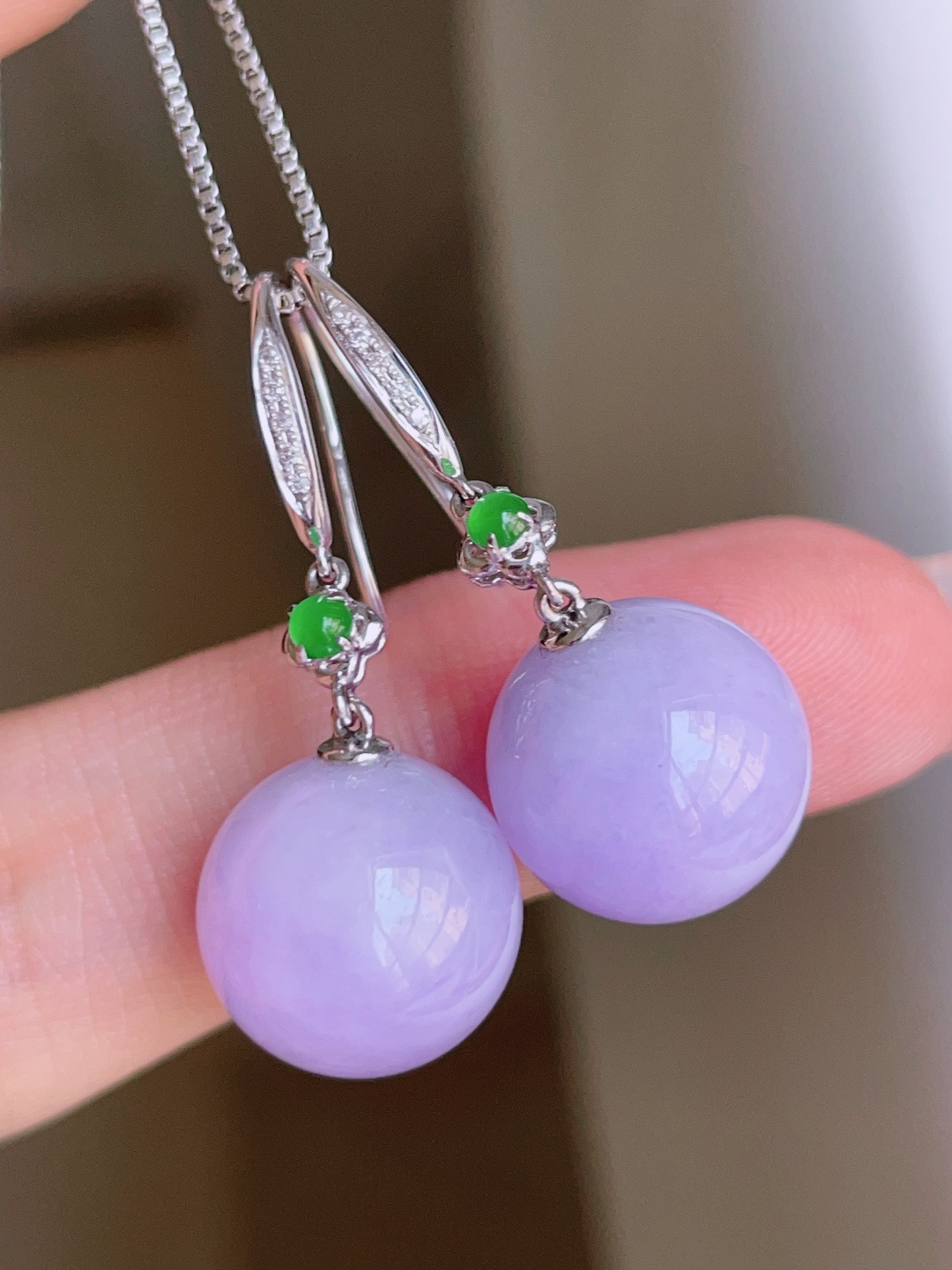 ️ 冰圆珠耳坠，色泽浓郁，种老水润，18k金镶嵌 31.5/12.2