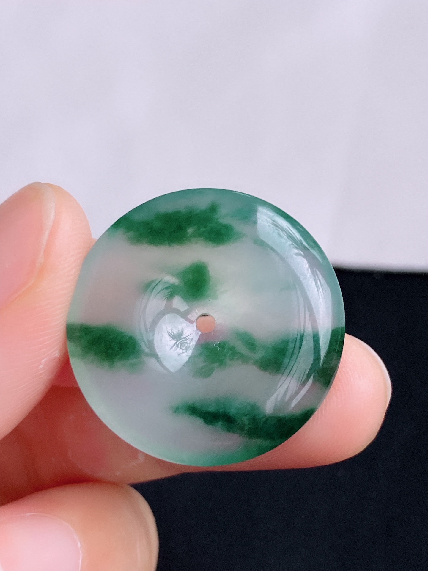 ️冰飘花平安扣，晶莹剔透，花色清爽灵动，尺寸26.5/5，自然光实拍