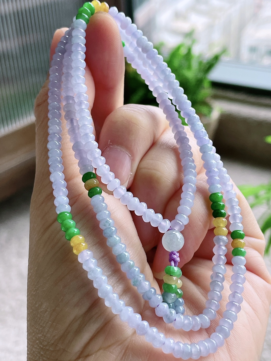 【珠子】冰多宝珠链圆珠算盘珠子珠链，缅甸，性比高，尺寸4.1-2.5mm，35cm，22克