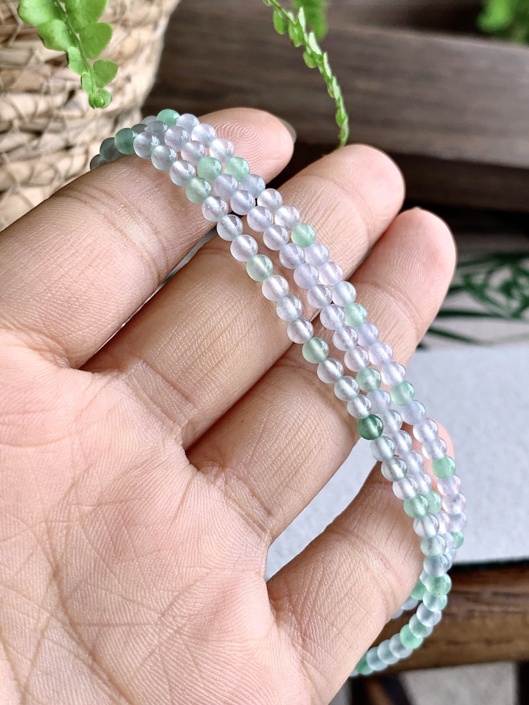 ️冰双彩珠链圆珠子珠链，缅料 性比高，3.4mm，32cm，15克