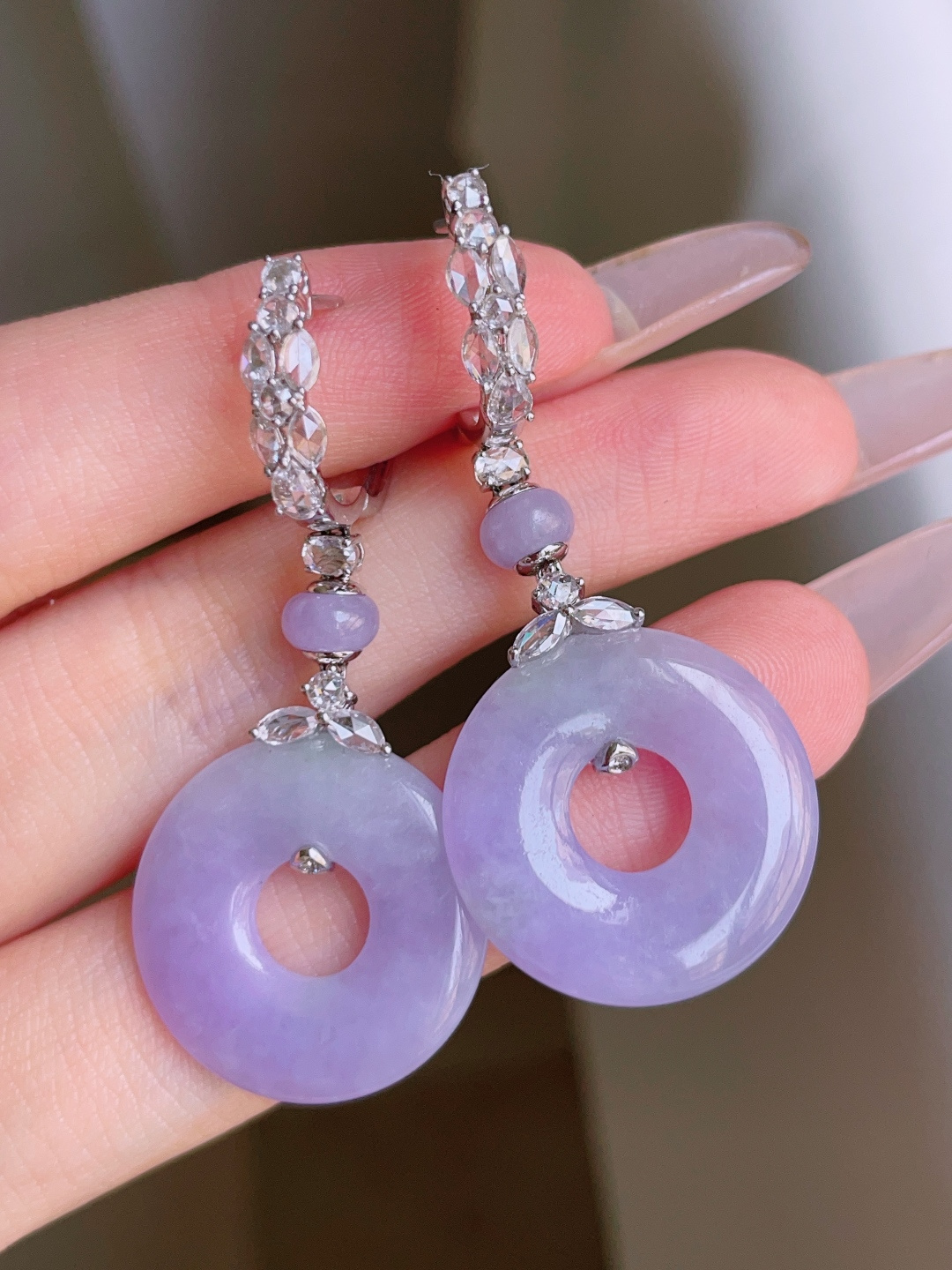 ️ 冰种甜甜圈耳坠，色泽浓郁，种老水润，18k金镶嵌 48.6/21.3/3.5