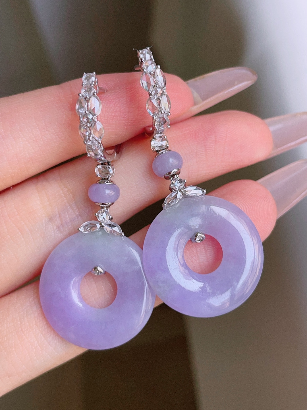 ️ 冰种甜甜圈耳坠，色泽浓郁，种老水润，18k金镶嵌 48.6/21.3/3.5