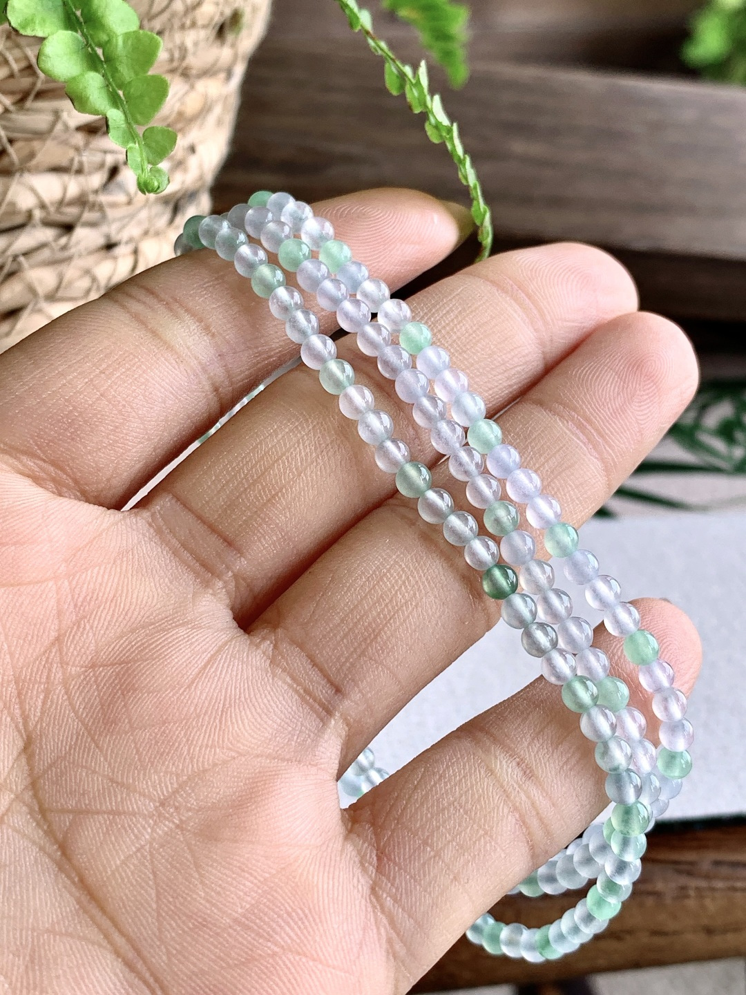 ️冰双彩珠链圆珠子珠链，缅料 性比高，3.4mm，32cm，15克