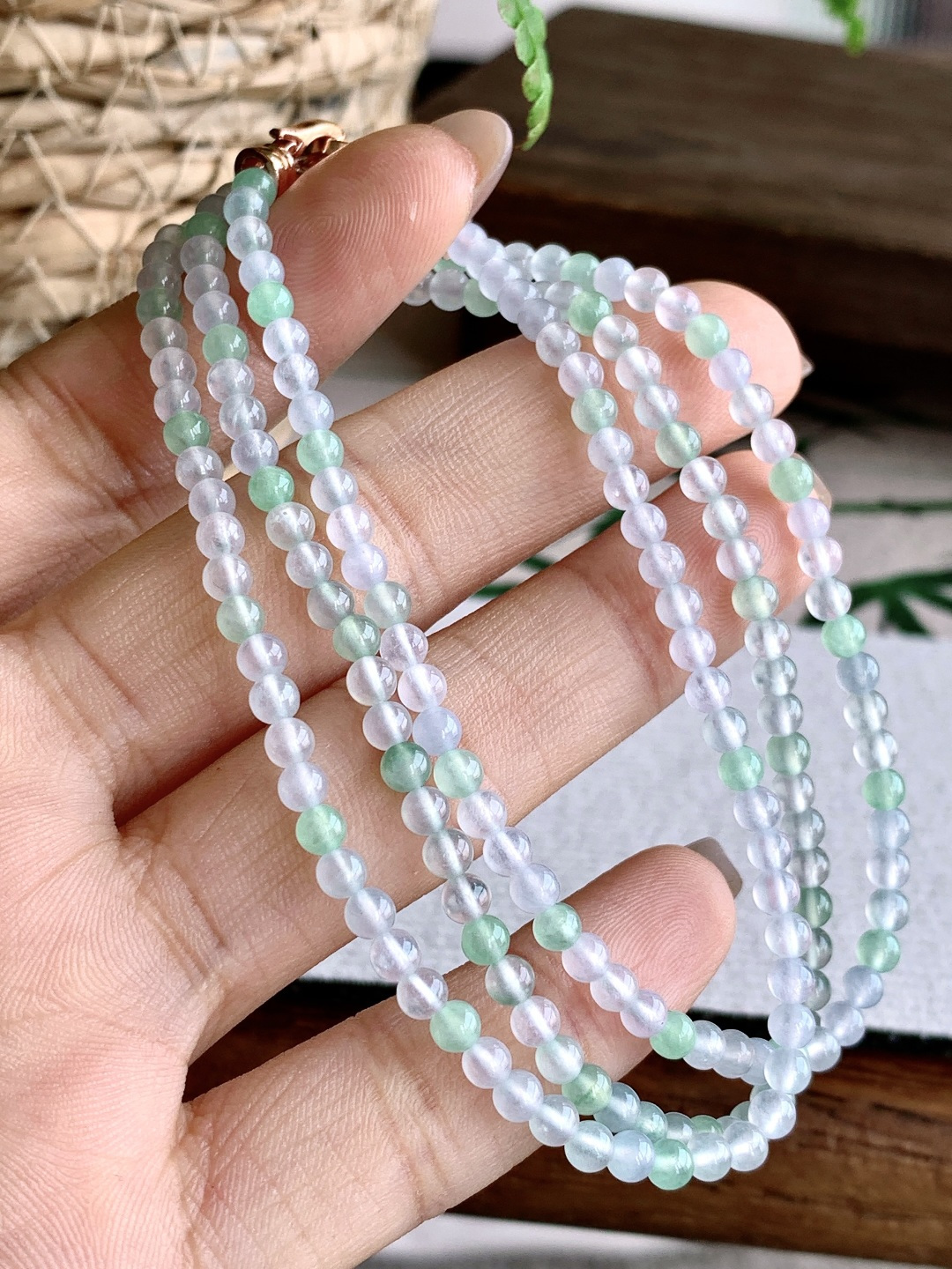 ️冰双彩珠链圆珠子珠链，缅料 性比高，3.4mm，32cm，15克