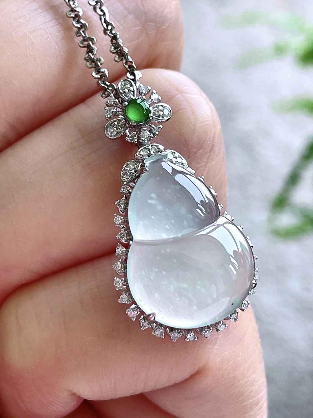 冰木那雪花棉葫芦吊坠，18k金镶嵌，无裂，性比高，29.4/16/9，编号