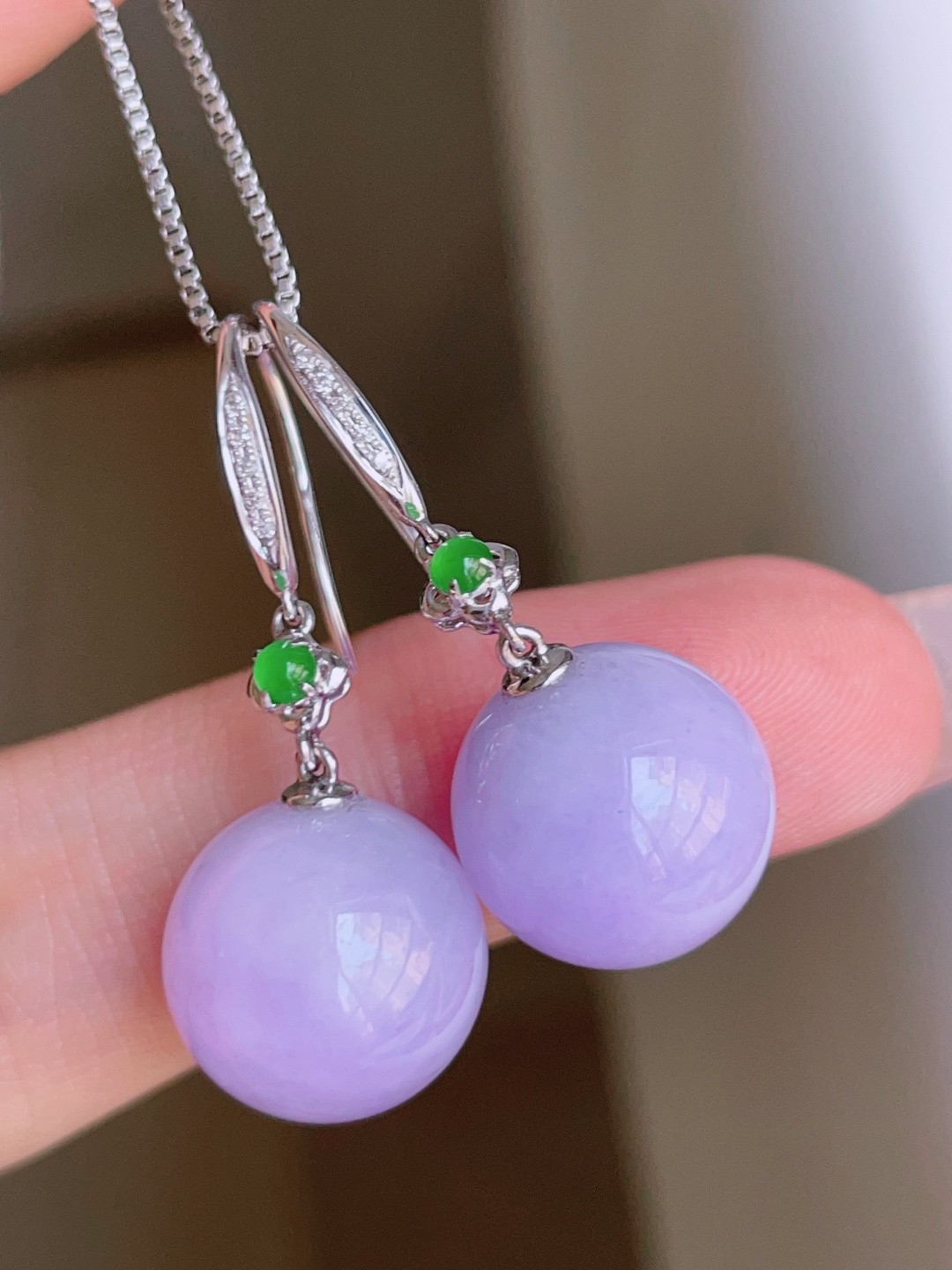 ️ 冰圆珠耳坠，色泽浓郁，种老水润，18k金镶嵌 31.5/12.2