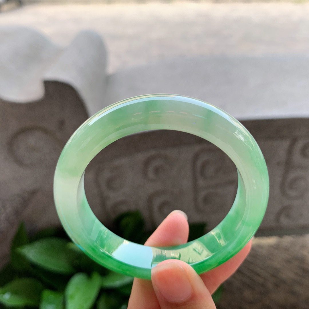 小圈口52.8-12.6-8.5 【芙蓉阳绿正圈手镯】正圈52 53可戴